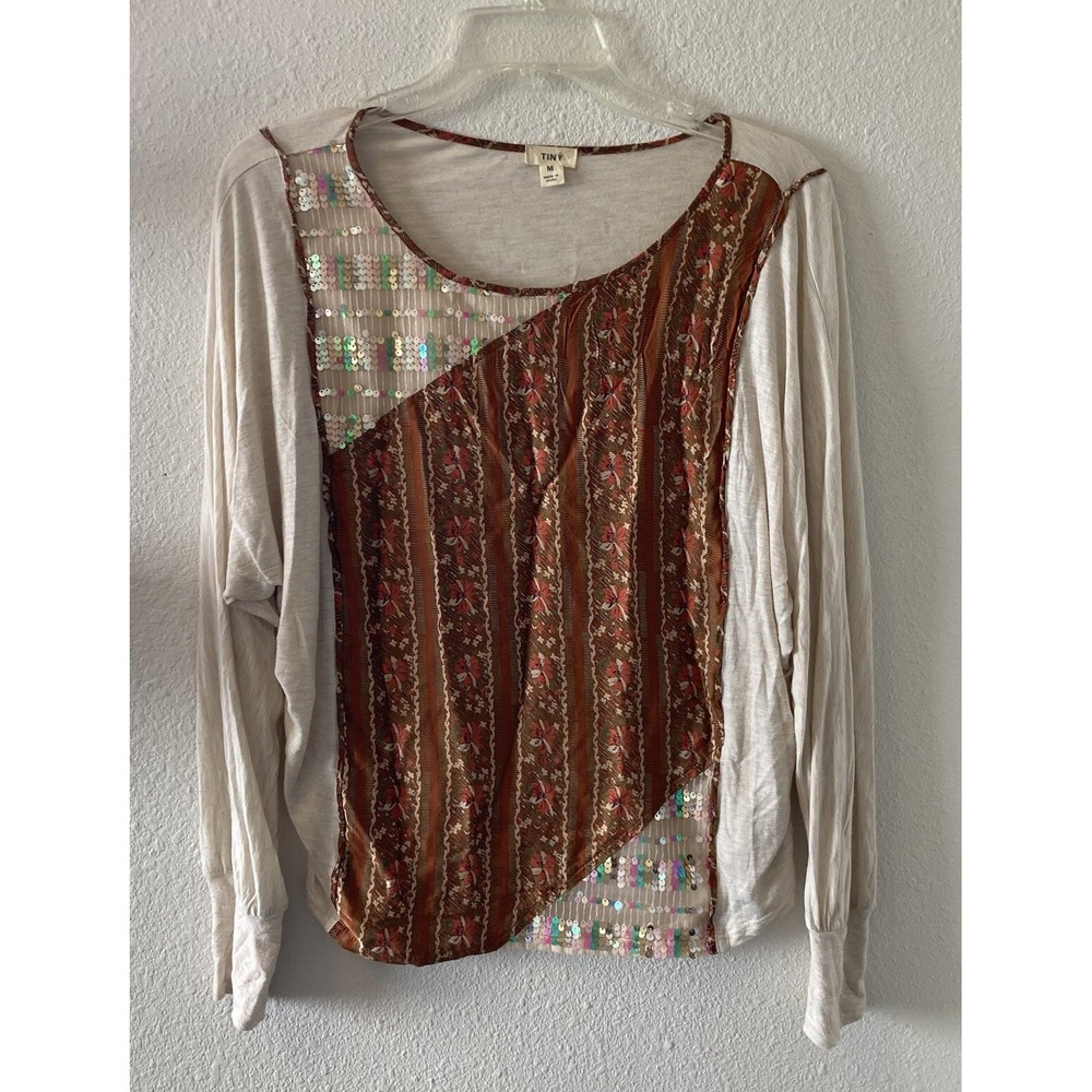 Anthropologie TINY Top Sammi Deco Sequin Long Sleeve Mixed Media Size Med Boho